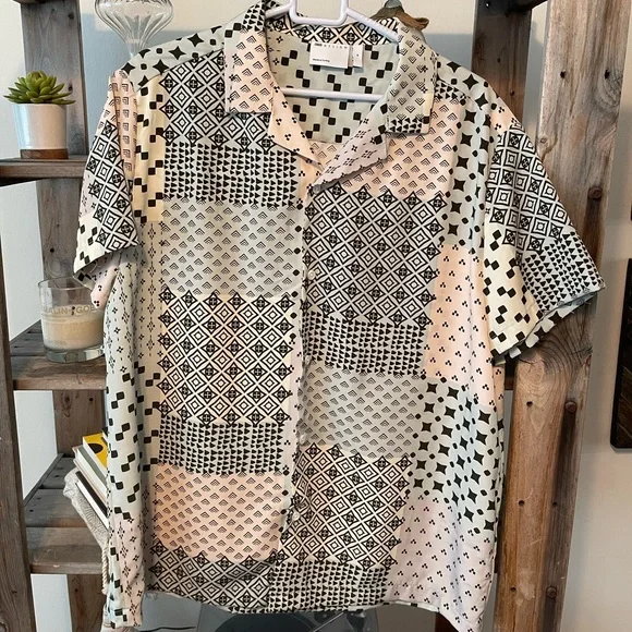 NWOT Men’s ASOS DESIGN relaxed / oversized shirt in patch geo print - Picture 4 of 7